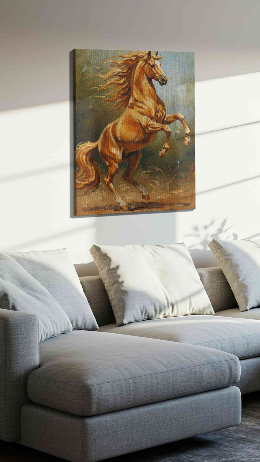 Majestic Equine Dance horses canvas print, displayed in a living room