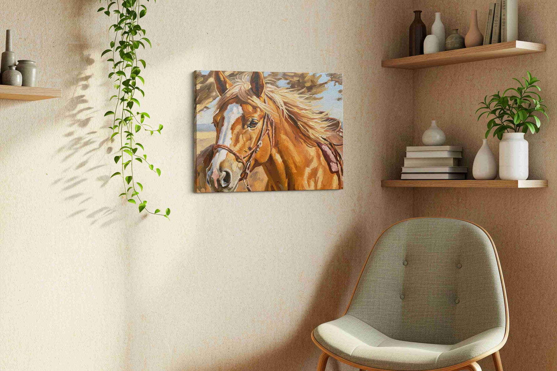 Majestic Gallop in the Breeze horses canvas print, hanging on wall — view 2