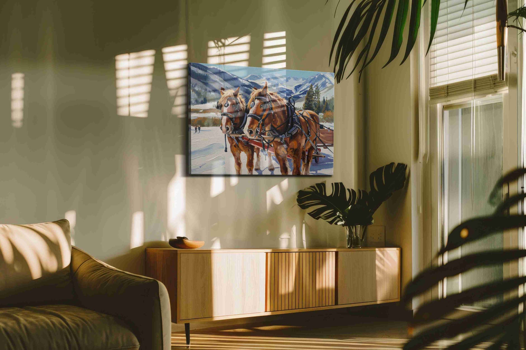 Majestic Winter Journey horses canvas print, on wall, lifestyle preview