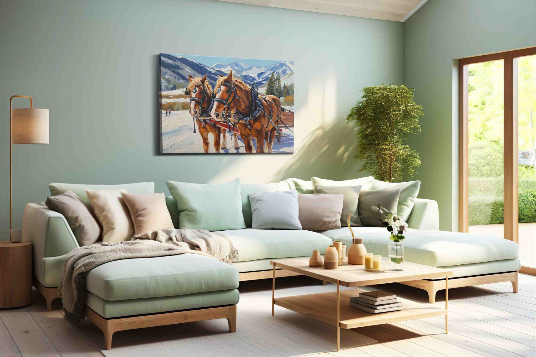 Majestic Winter Journey horses canvas print, hanging on wall