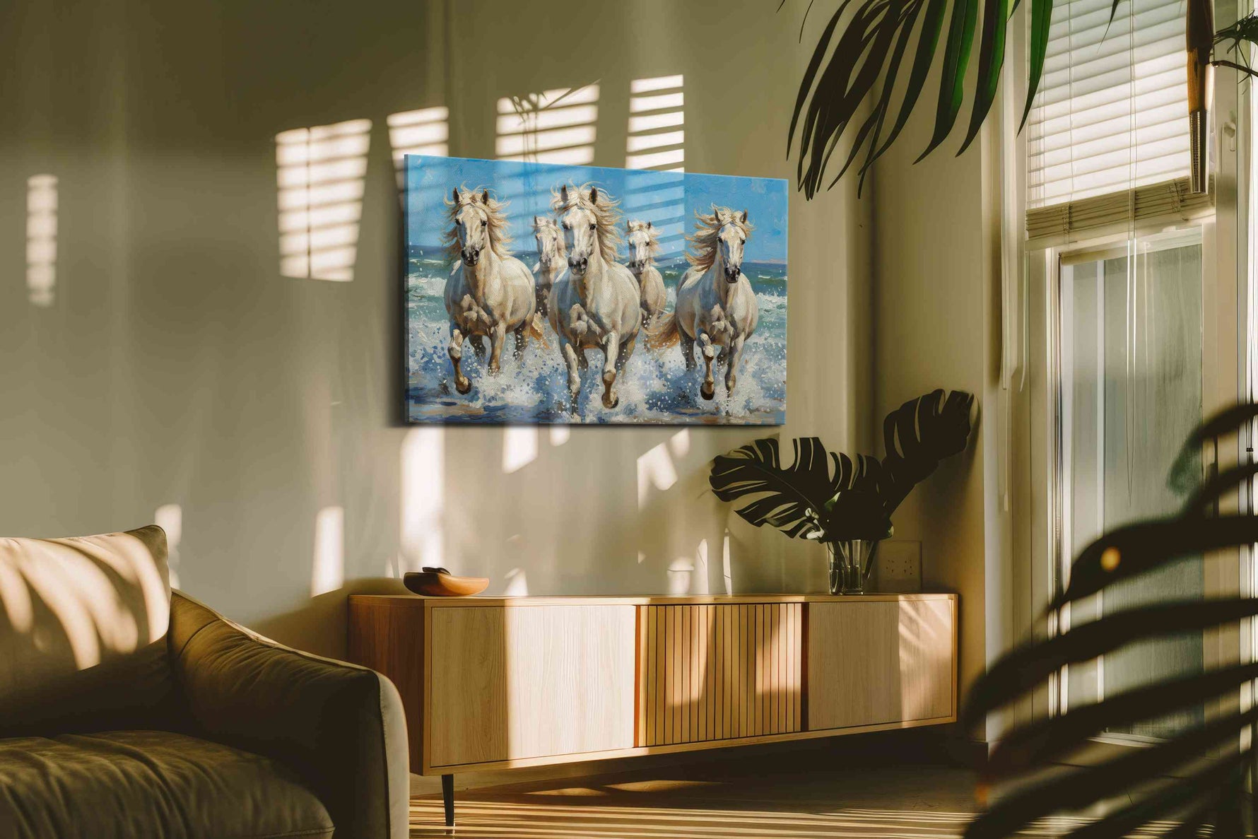 Ocean Gallop Symphony – horses canvas wall art, gallery-wrapped, ready to hang
