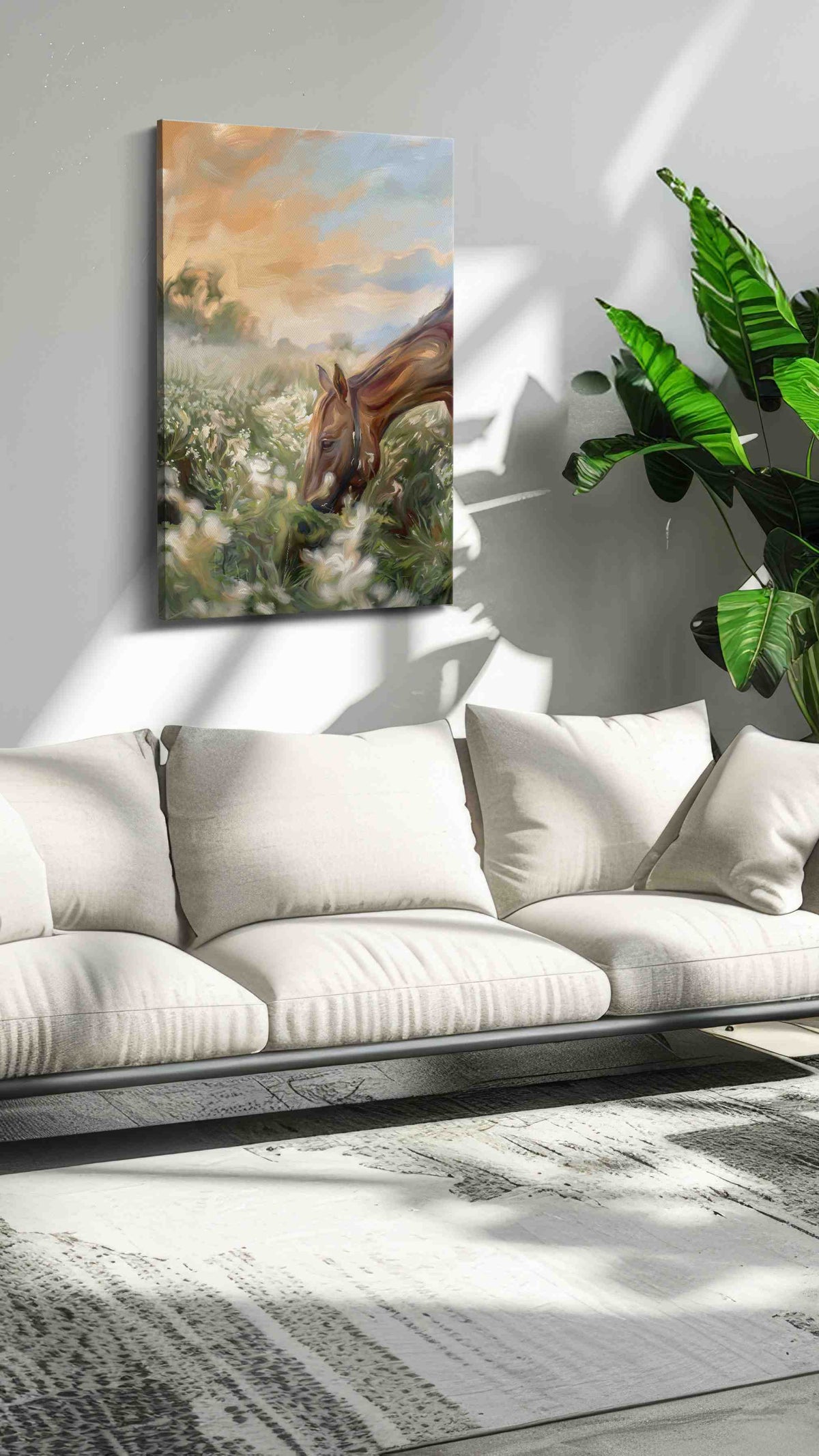 Whispering Meadows horses canvas print, on wall, lifestyle preview