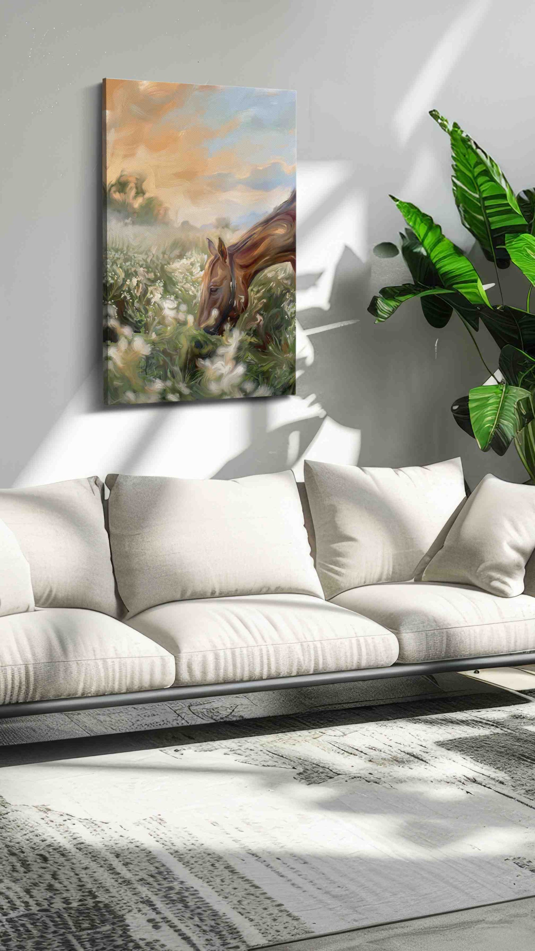 Whispering Meadows horses canvas print, on wall, lifestyle preview
