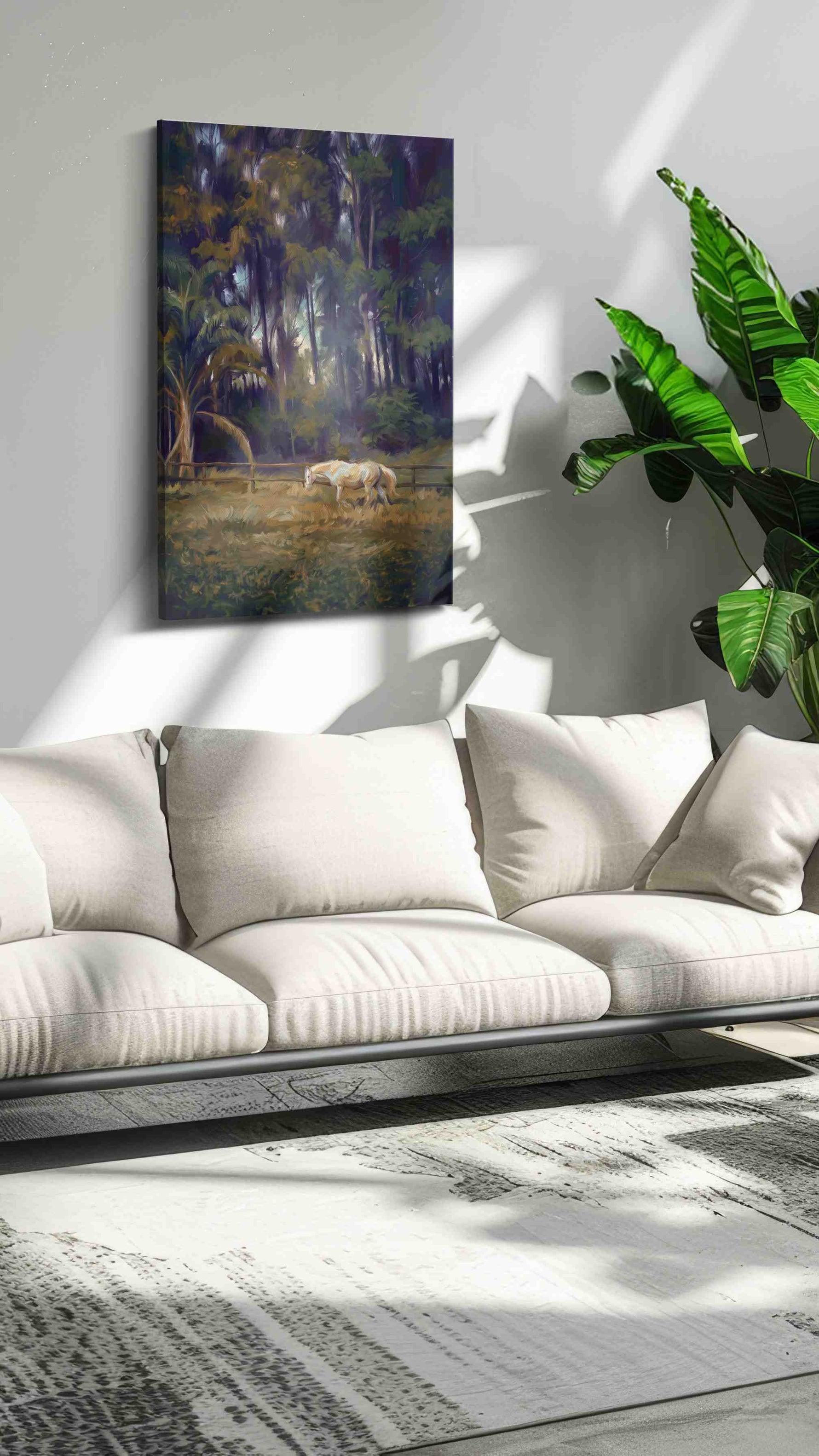 Whispers in the Glade landscape canvas print in a modern interior mockup