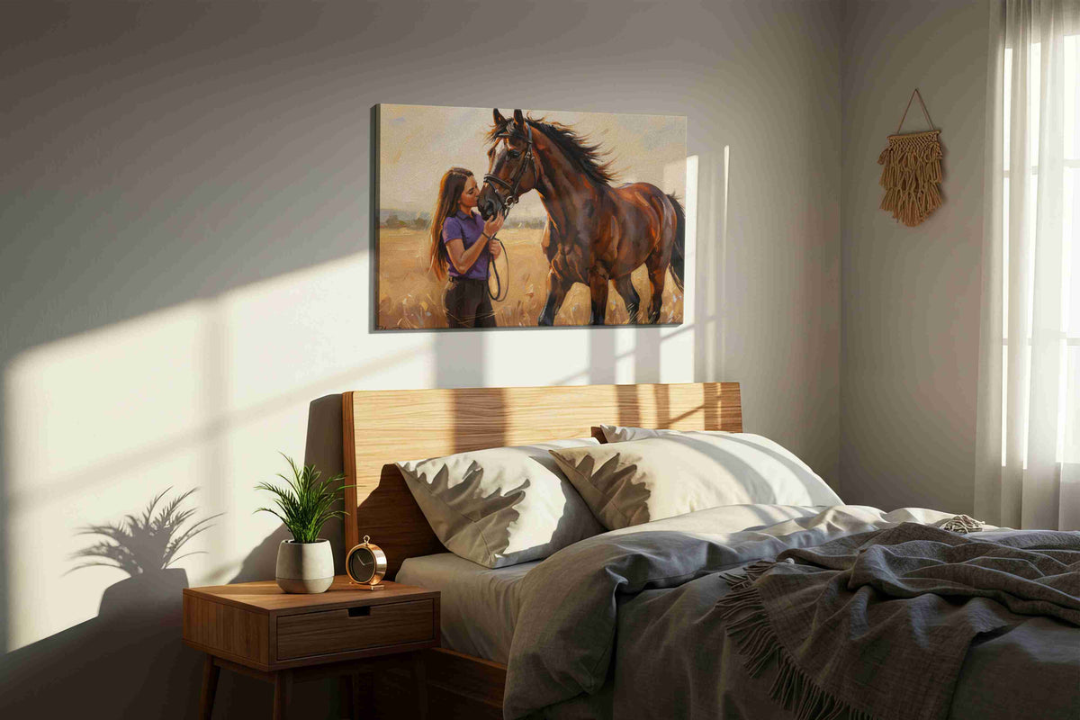 Whispers of the Equestrian Heart horses canvas print, displayed in a bedroom