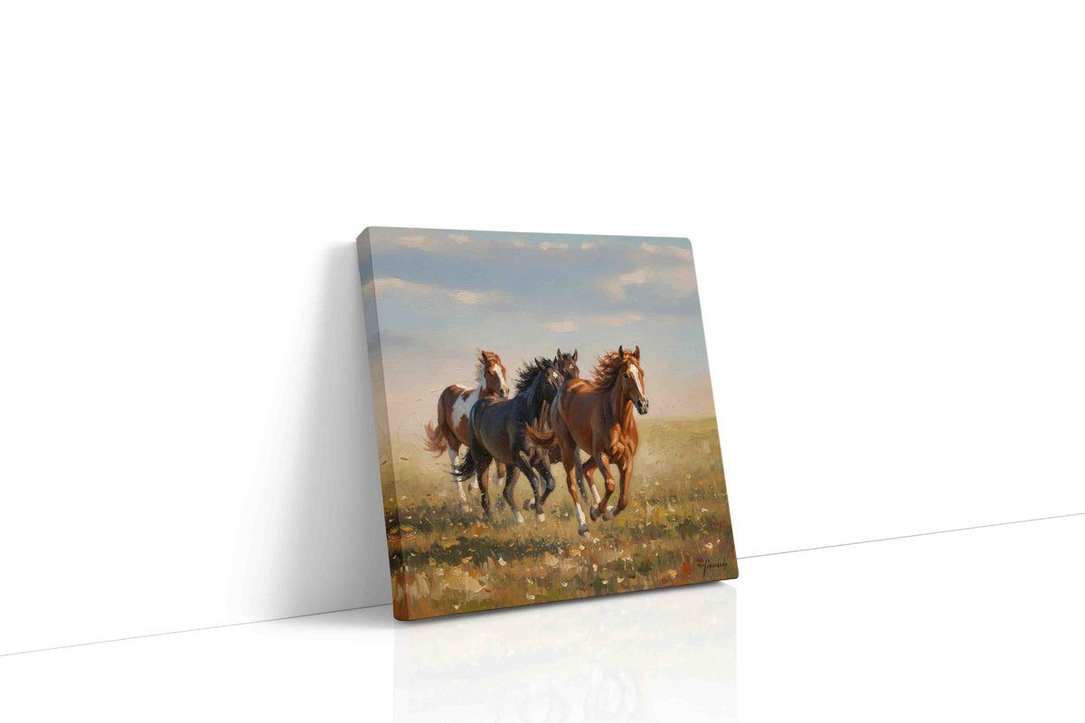 Wild Gallop Symphony horses canvas print gallery-wrapped square canvas studio shot