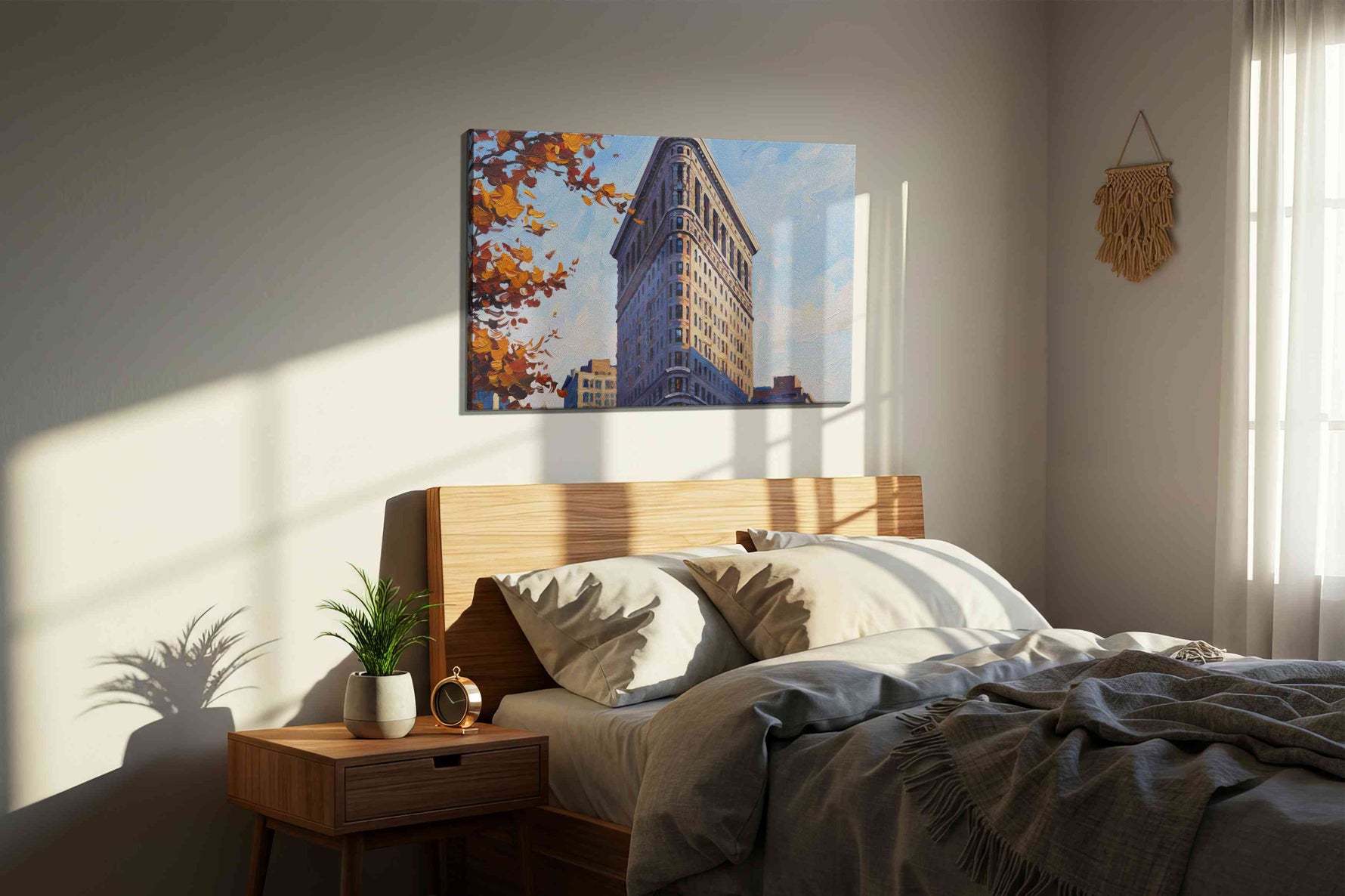 Autumn Elegance on 5th Avenue landmarks canvas print, displayed in a bedroom