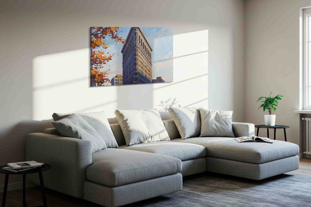 Autumn Elegance on 5th Avenue landmarks canvas print, displayed in a living room