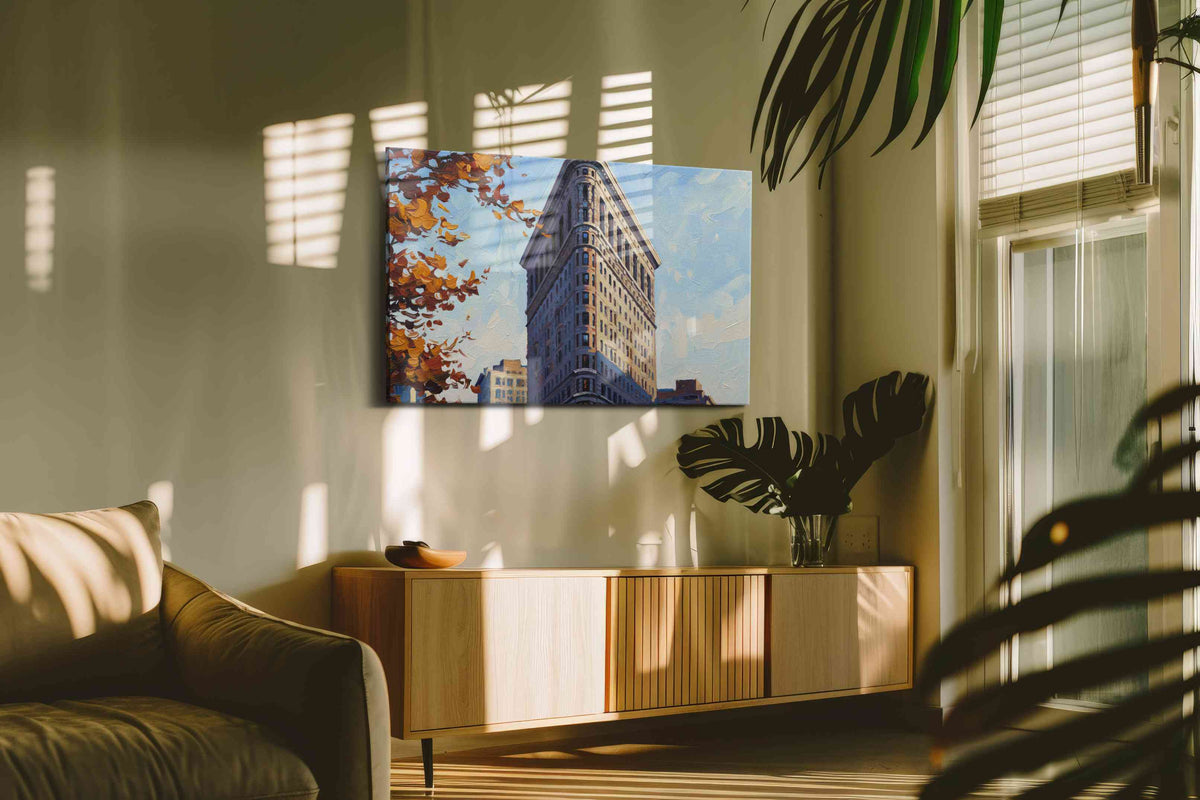 Autumn Elegance on 5th Avenue landmarks canvas print in a hung canvas mockup