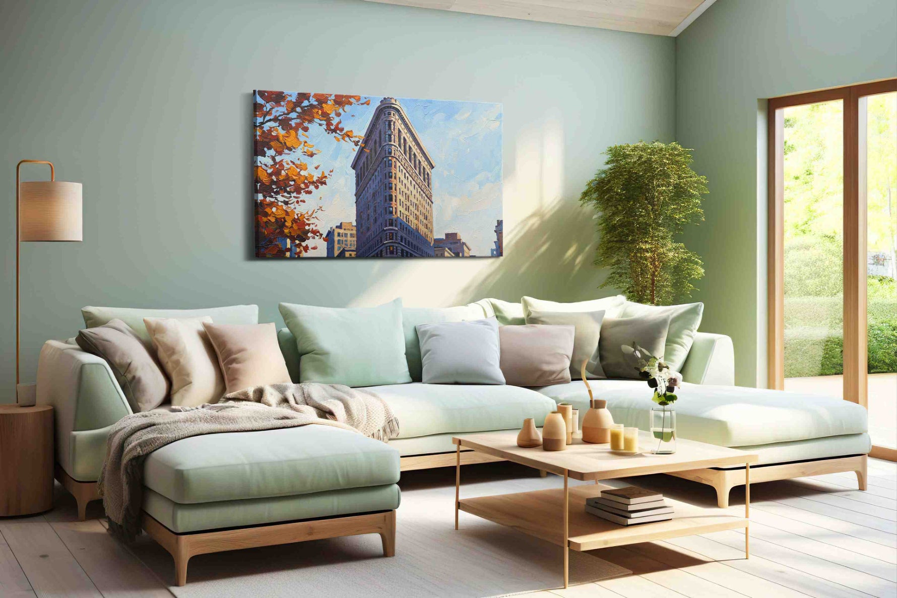 Autumn Elegance on 5th Avenue landmarks canvas print shown in a wall scene