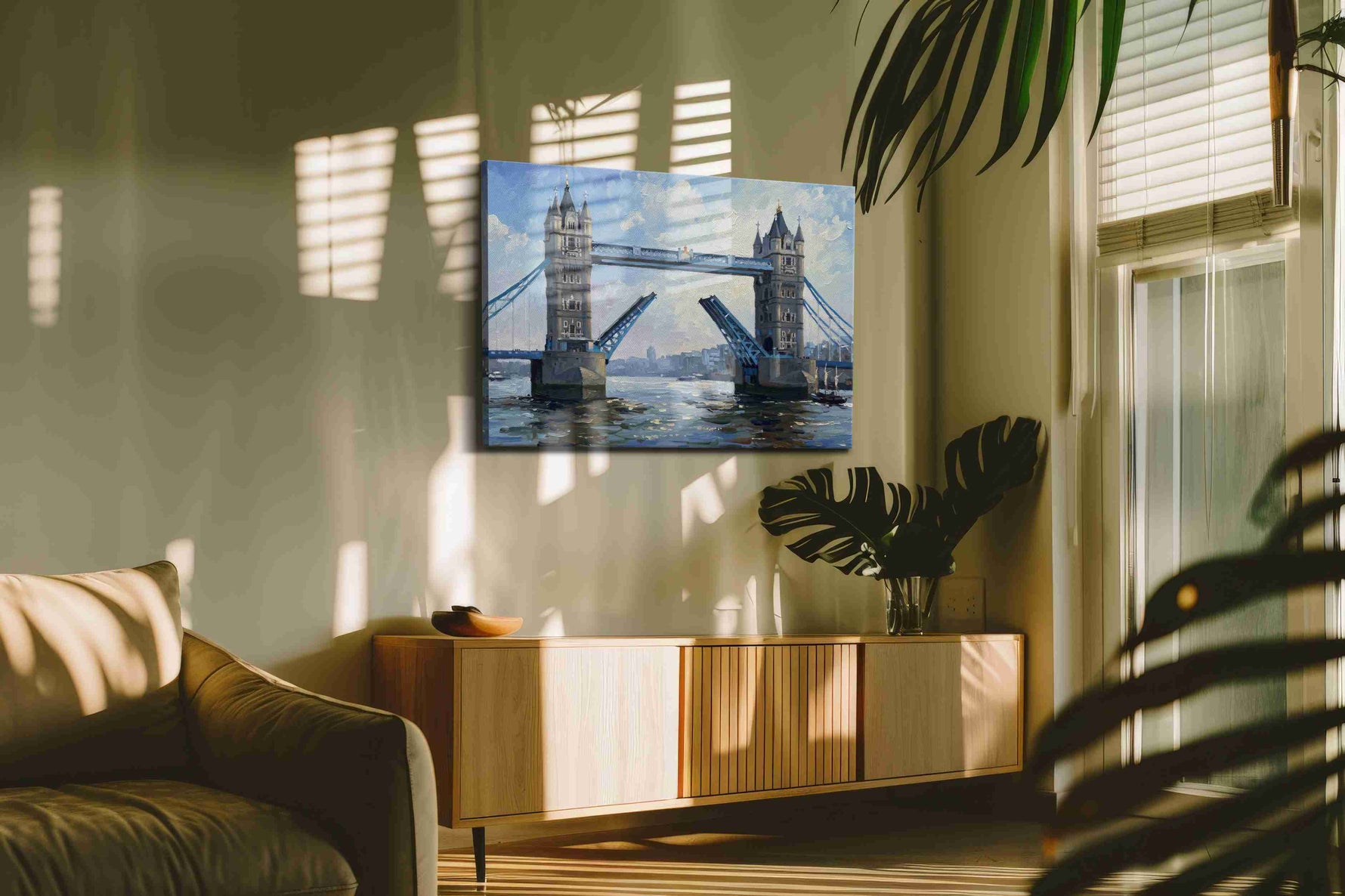 Bridging the Clouds landmarks canvas print in a contemporary interior mockup