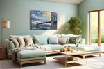Brushstrokes of Brooklyn Skies urban canvas print shown in a wall scene