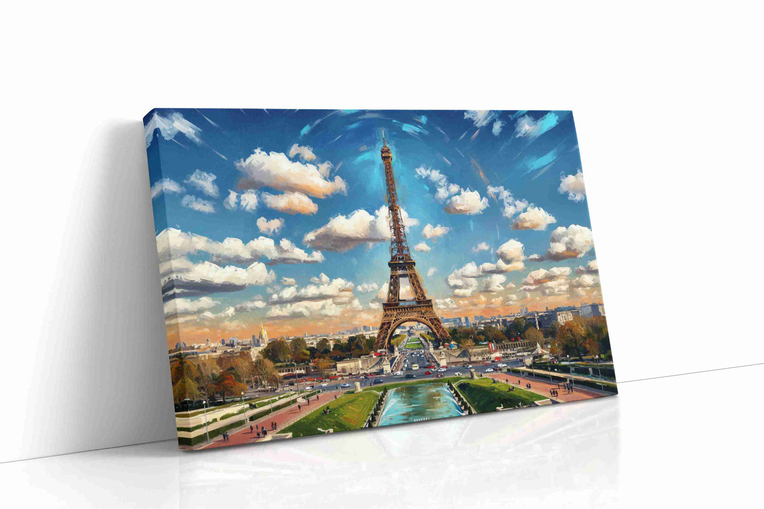 Eiffel Dreamscape landmarks canvas print, gallery-wrapped, ready to hang