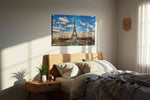 Eiffel Dreamscape landmarks canvas print, displayed in a bedroom