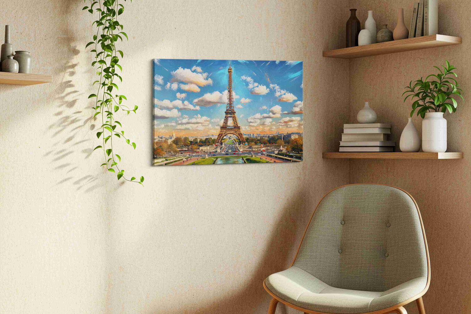 Eiffel Dreamscape – landmarks canvas wall art, gallery-wrapped, ready to hang