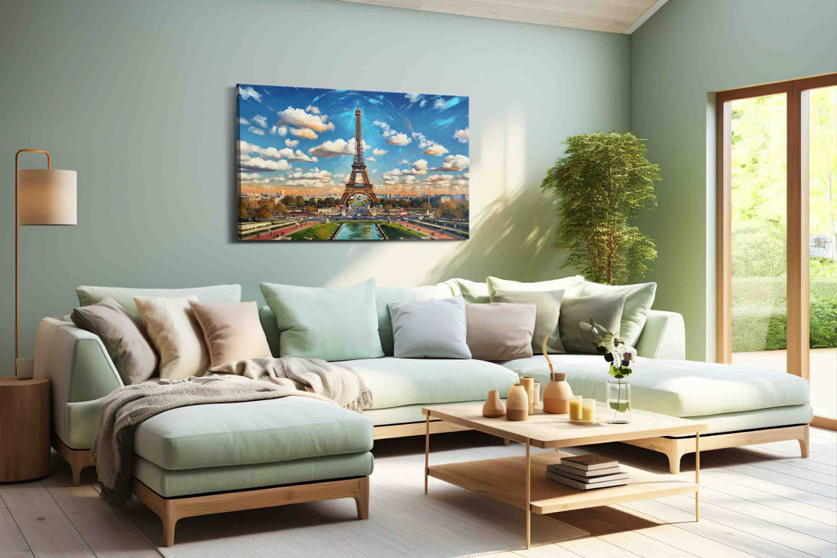Eiffel Dreamscape landmarks canvas print, hanging on wall