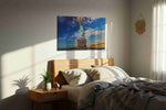Liberty's Radiance landmarks canvas print, displayed in a bedroom