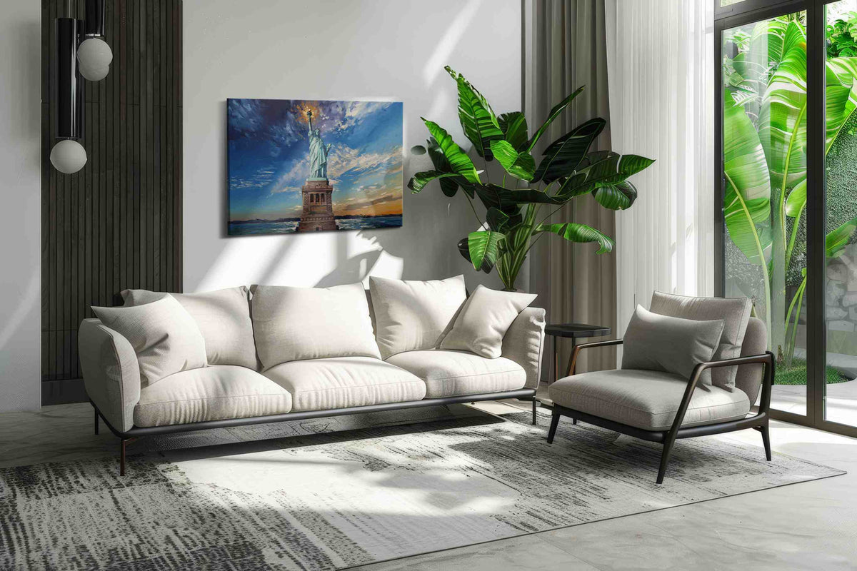 Liberty's Radiance landmarks canvas print, on wall, lifestyle preview