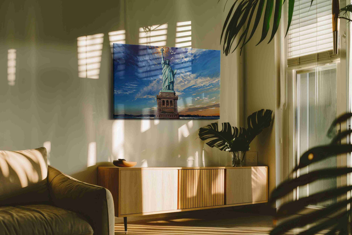 Liberty's Radiance landmarks canvas print in a contemporary interior mockup