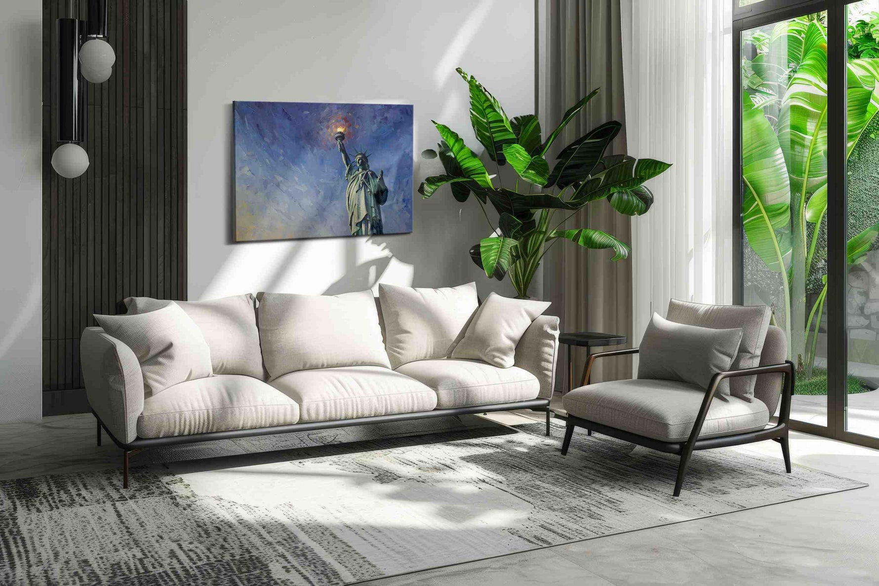Liberty's Radiant Dawn landmarks canvas print, on wall, lifestyle preview