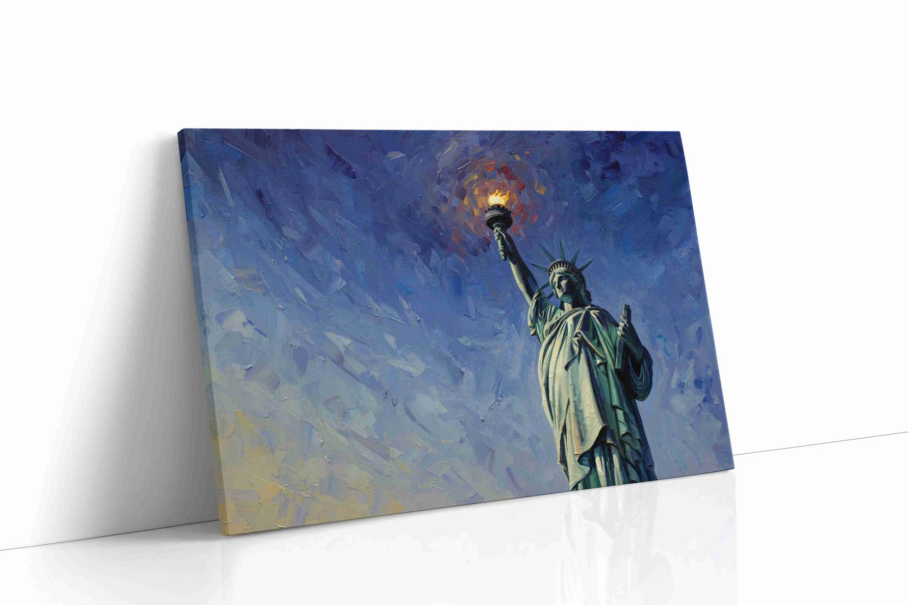 Liberty's Radiant Dawn landmarks canvas print, gallery-wrapped, ready to hang