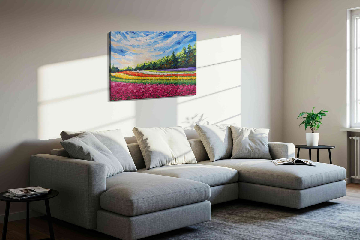 Blossoming Horizons landscape canvas print in a living room scene