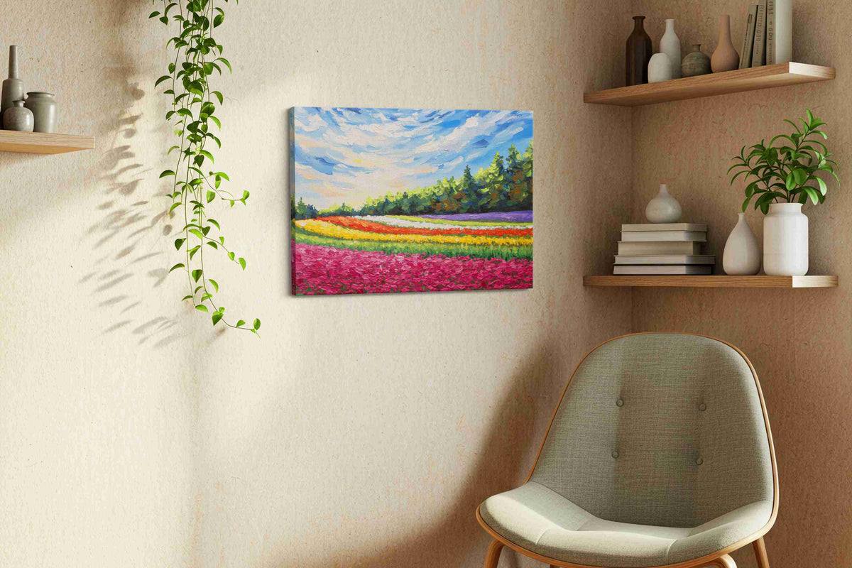 Blossoming Horizons landscape canvas print, displayed in a living room