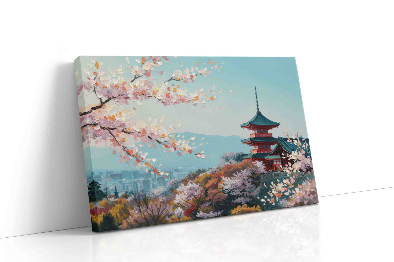 Blossoms Over Tranquil Temples landscape canvas print, gallery-wrapped, ready to hang