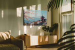 Blossoms Over Tranquil Temples landscape canvas print, hanging on wall