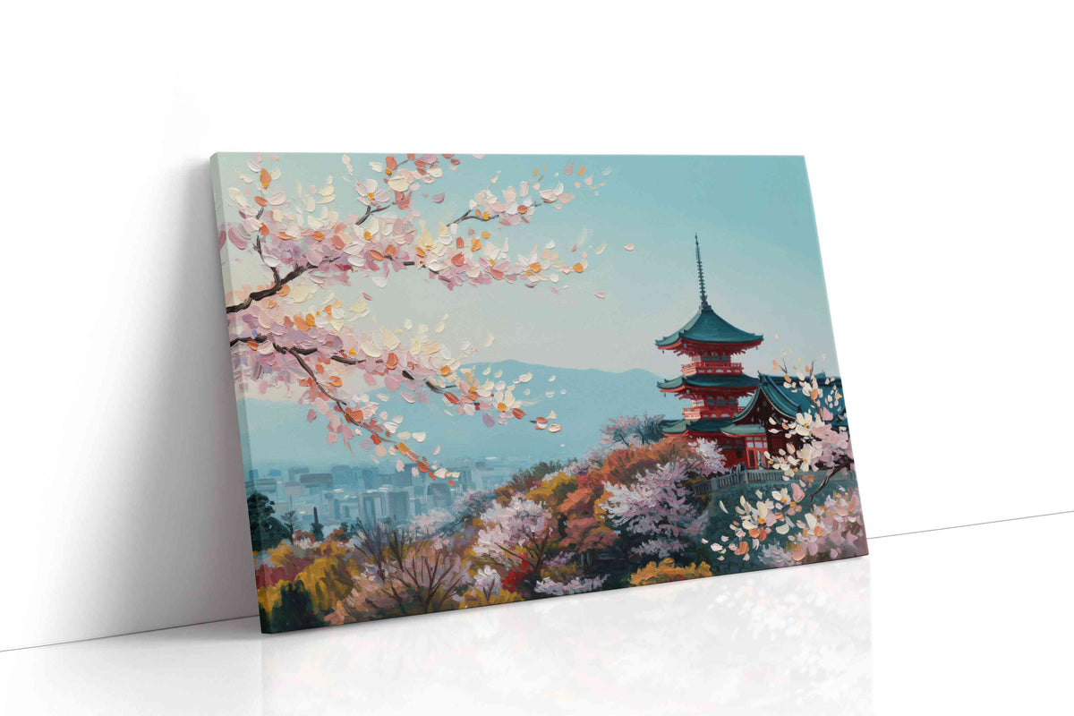 Blossoms Over Tranquil Temples landscape canvas print gallery-wrapped landscape canvas studio shot