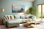 Blossoms Over Tranquil Temples landscape canvas print shown in a wall scene