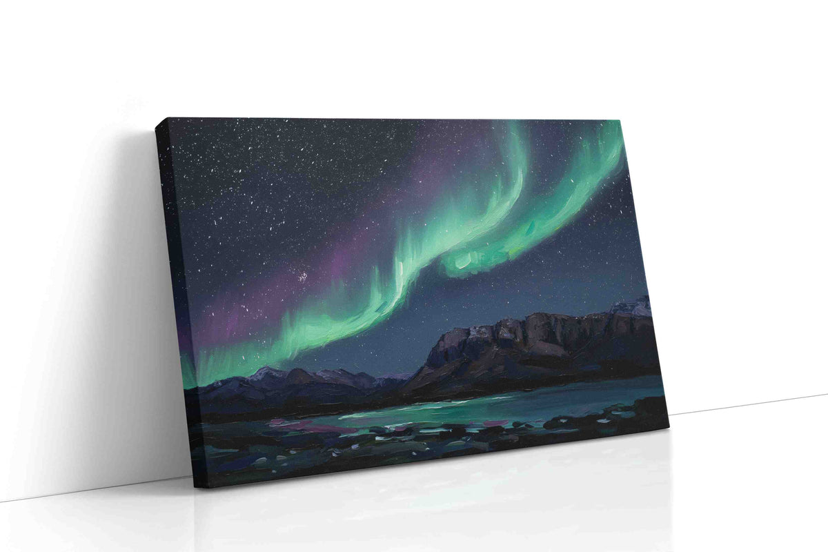 Celestial Dance Over Mountains landscape canvas print, gallery-wrapped, ready to hang