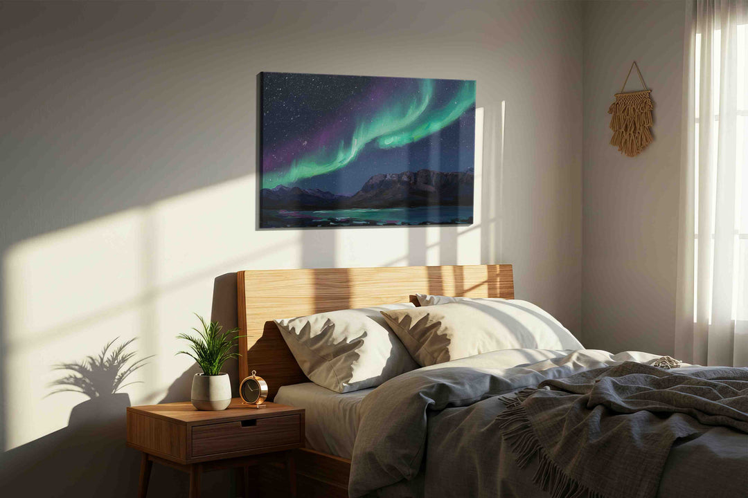 Celestial Dance Over Mountains – landscape canvas wall art, gallery-wrapped, ready to hang