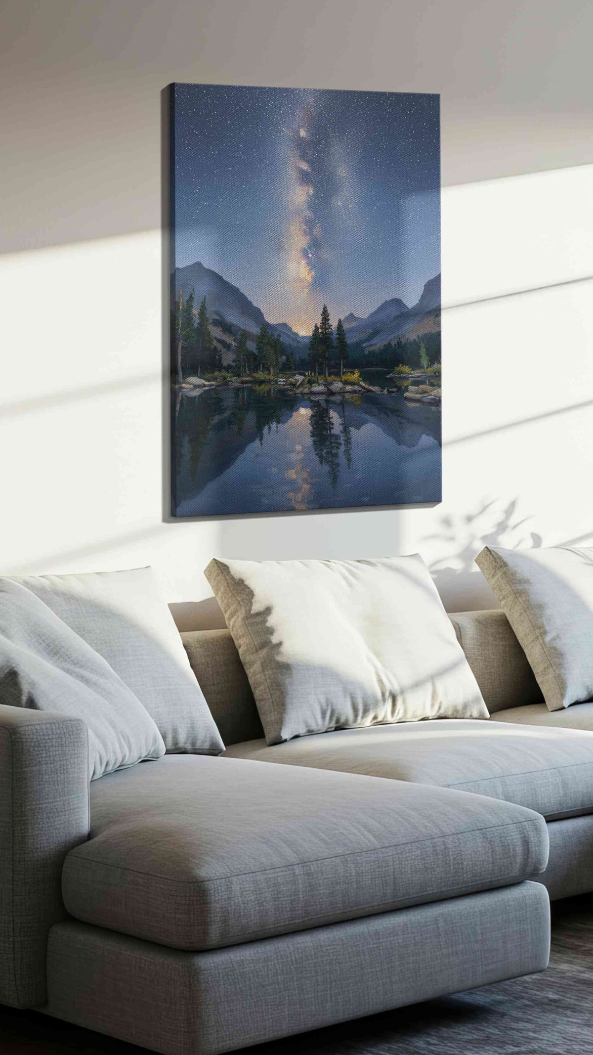 Celestial Reflections landscape canvas print, displayed in a living room
