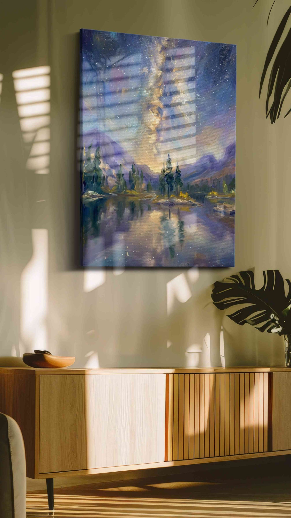 Celestial Reflections at Dusk landscape canvas print, hanging on wall