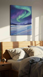 Celestial Symphony landscape canvas print, displayed in a bedroom