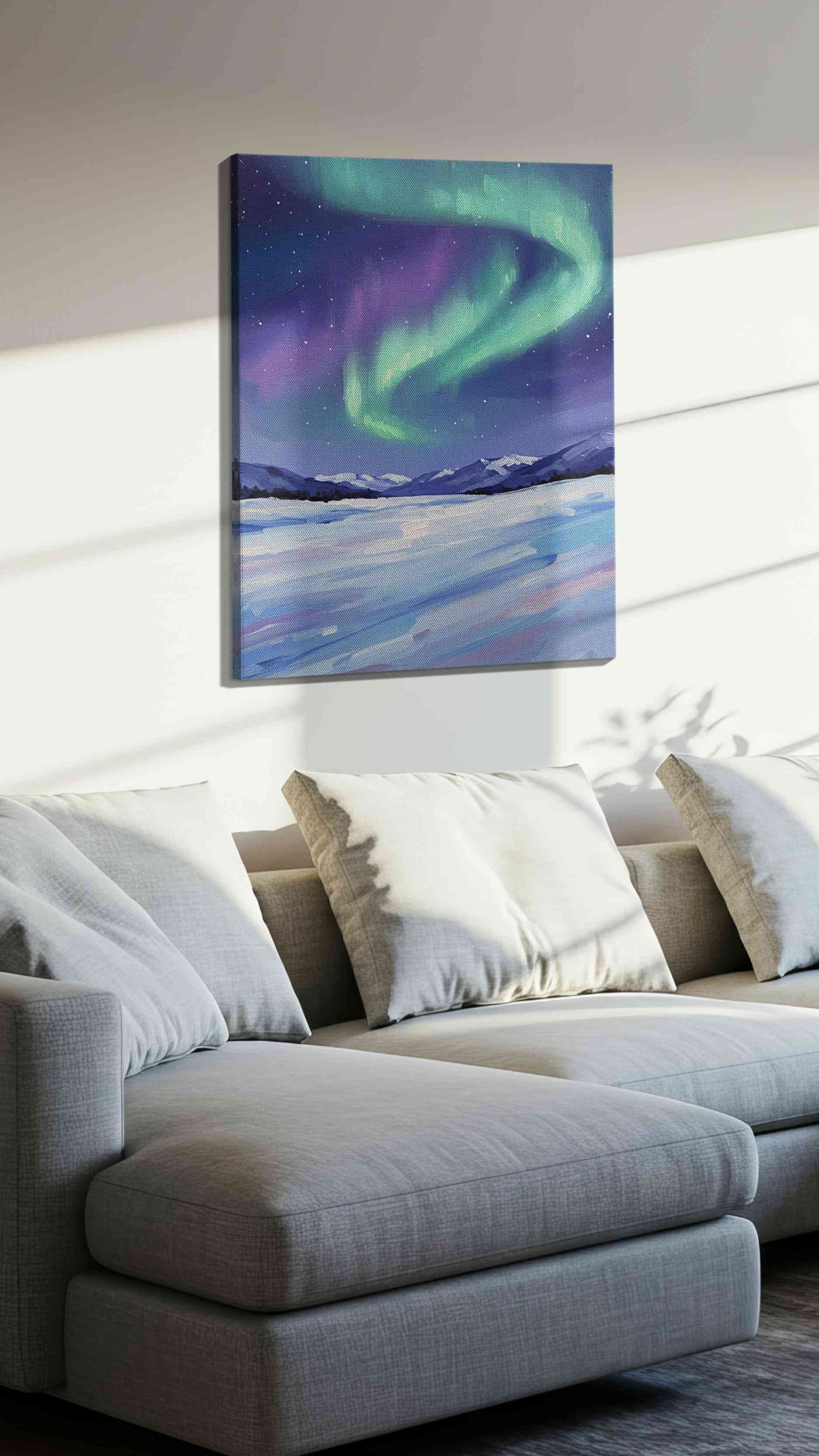Celestial Symphony landscape canvas print, displayed in a living room
