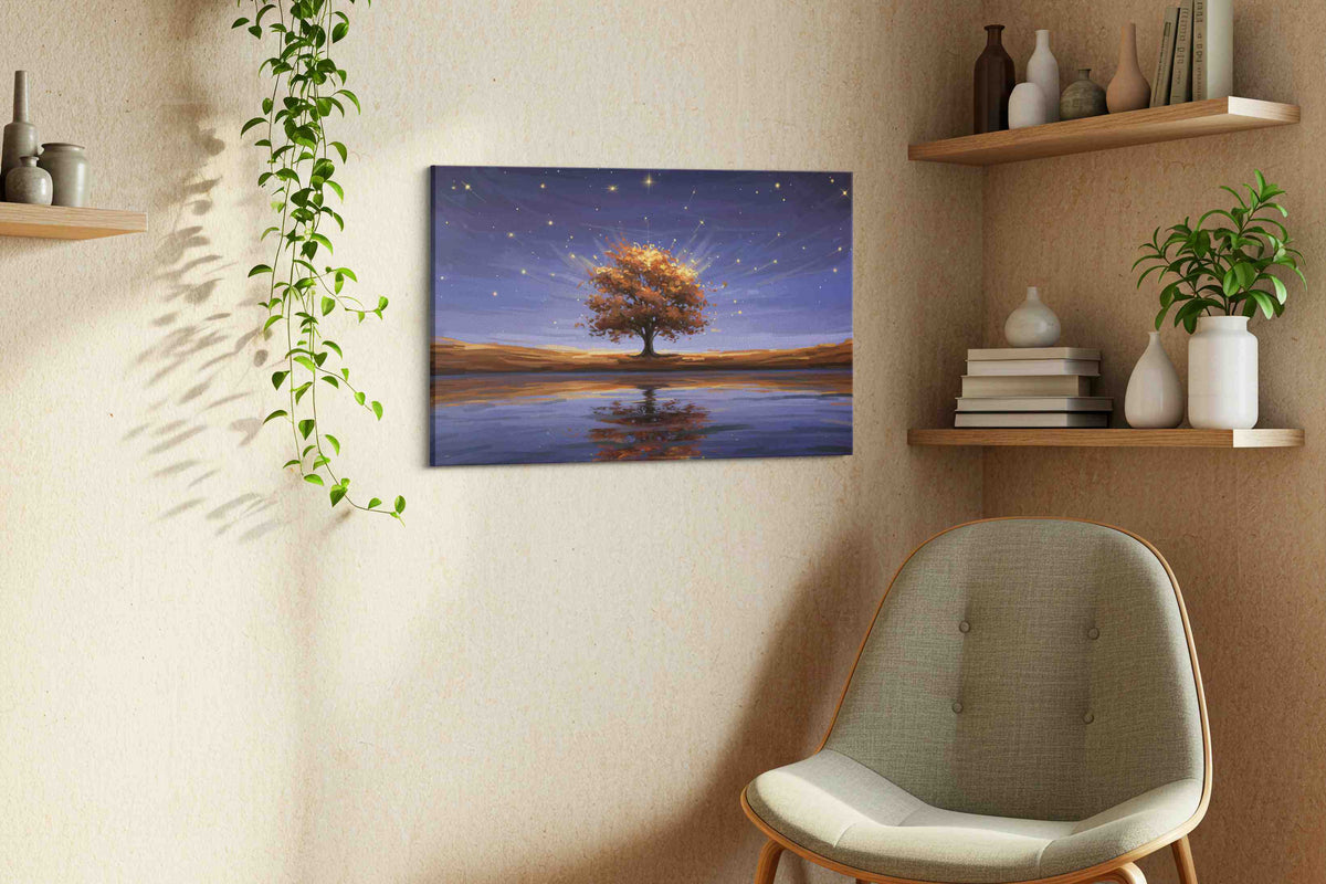 Celestial Symphony of Autumn landscape canvas print, hanging on wall — view 2