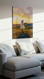 Chasing the Golden Horizon landscape canvas print, displayed in a living room