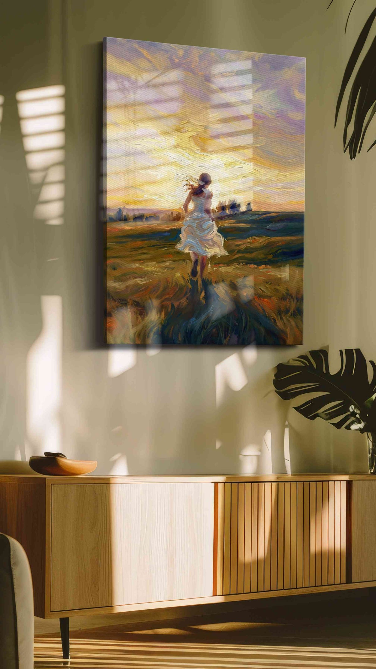Chasing the Golden Horizon landscape canvas print, hanging on wall