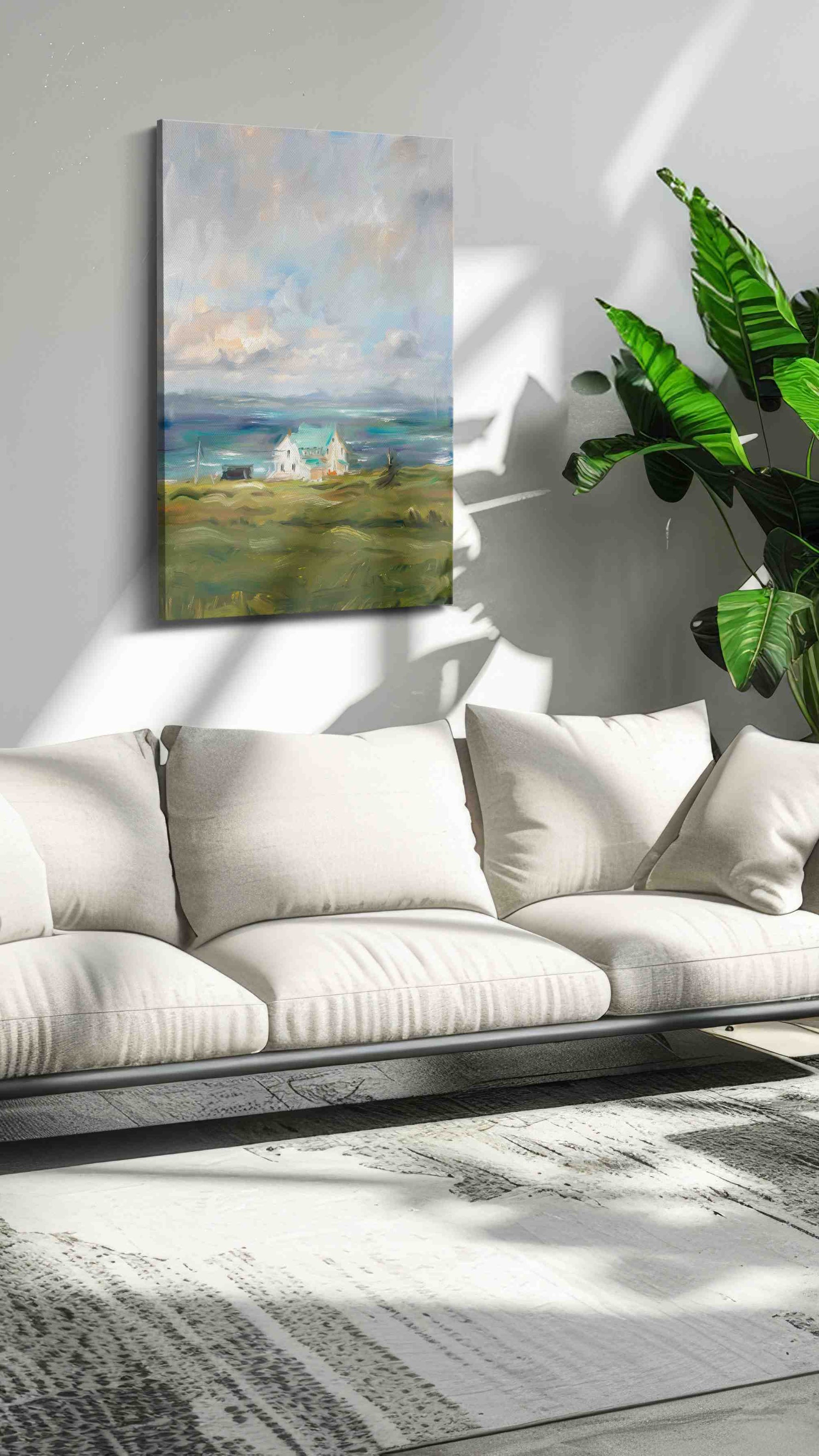 Coastal Serenity Symphony landscape canvas print, on wall, lifestyle preview