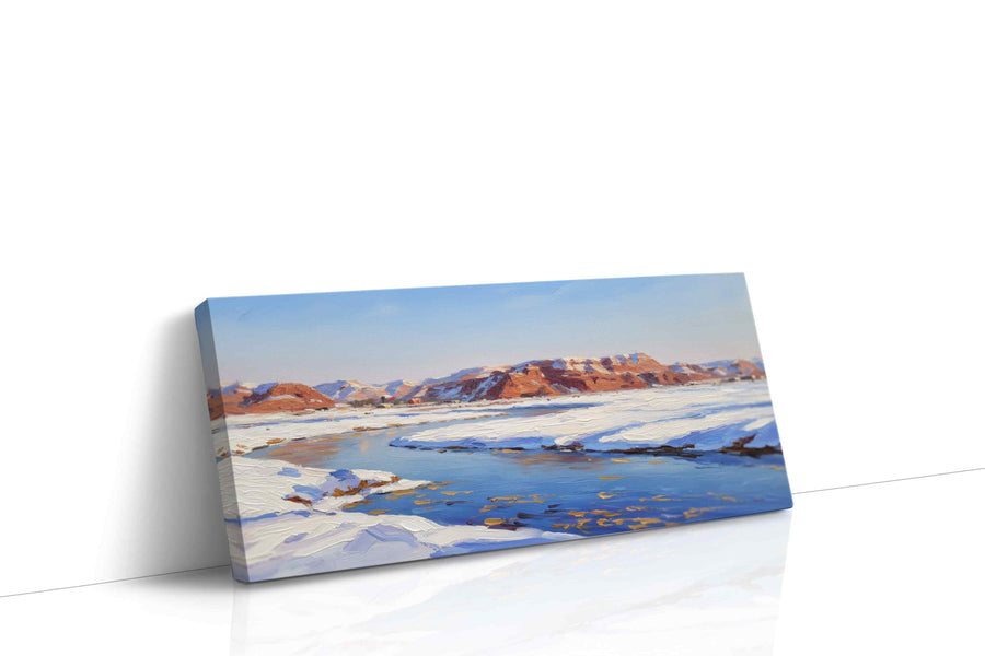 Crimson Peaks of Winter's Embrace winter canvas print gallery-wrapped landscape canvas studio shot