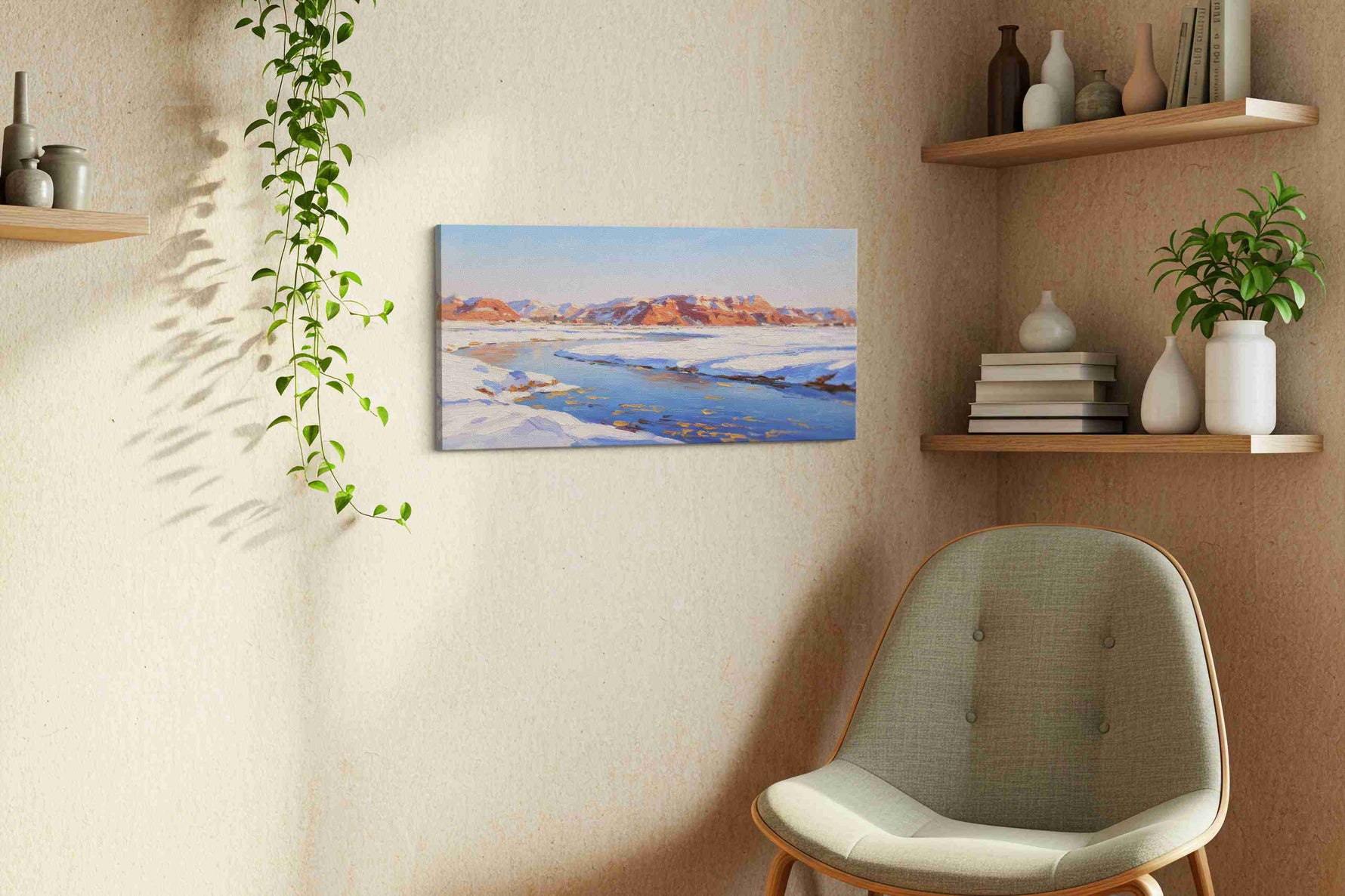 Crimson Peaks of Winter's Embrace – winter canvas wall art, gallery-wrapped, ready to hang