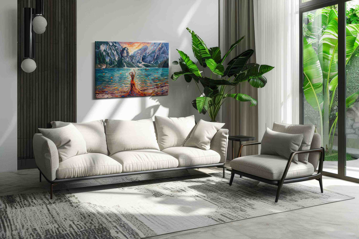 Dance of Colors by the Lake landscape canvas print in a hung canvas mockup