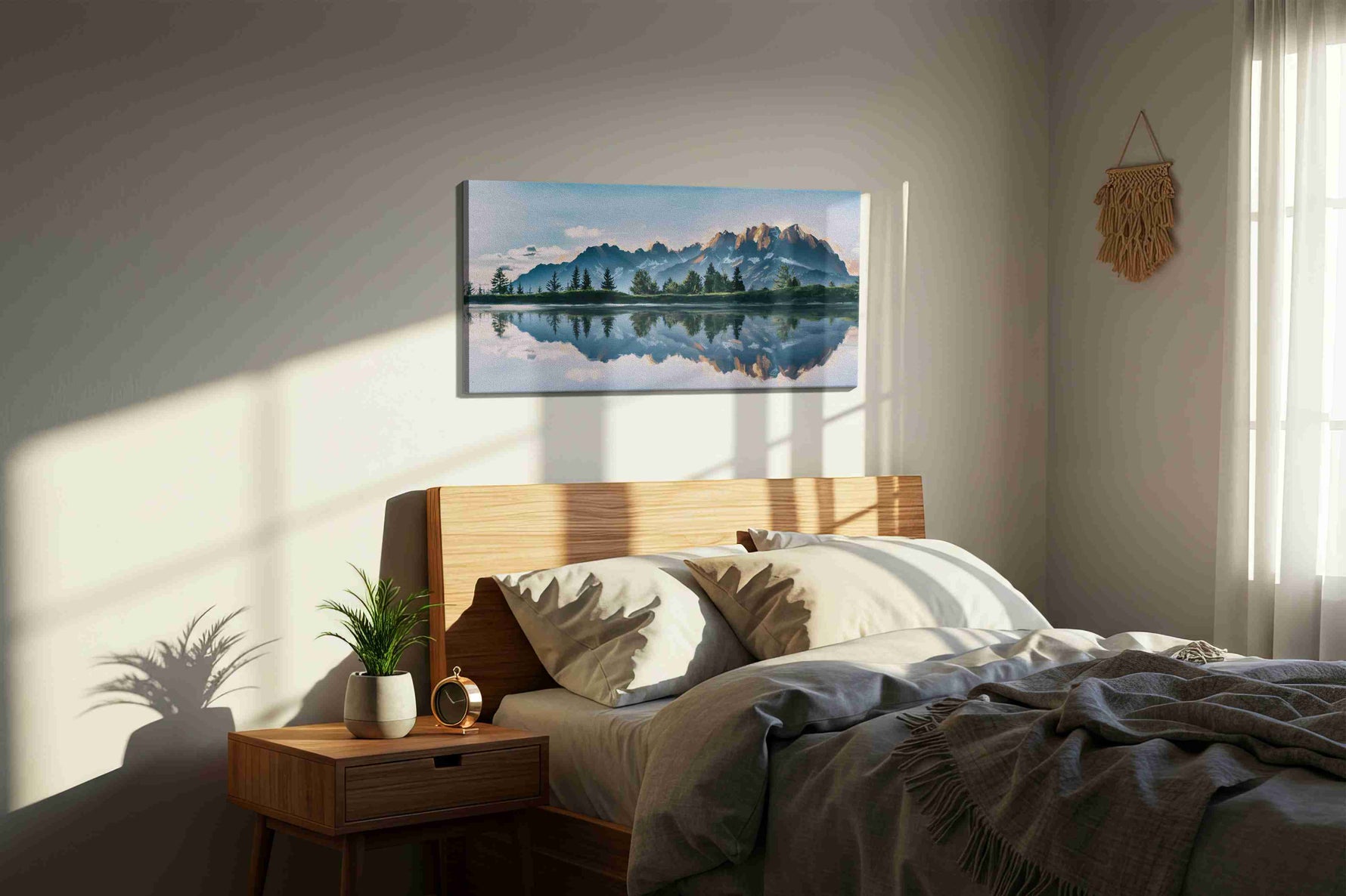 Echoes of Serenity landscape canvas print, displayed in a bedroom