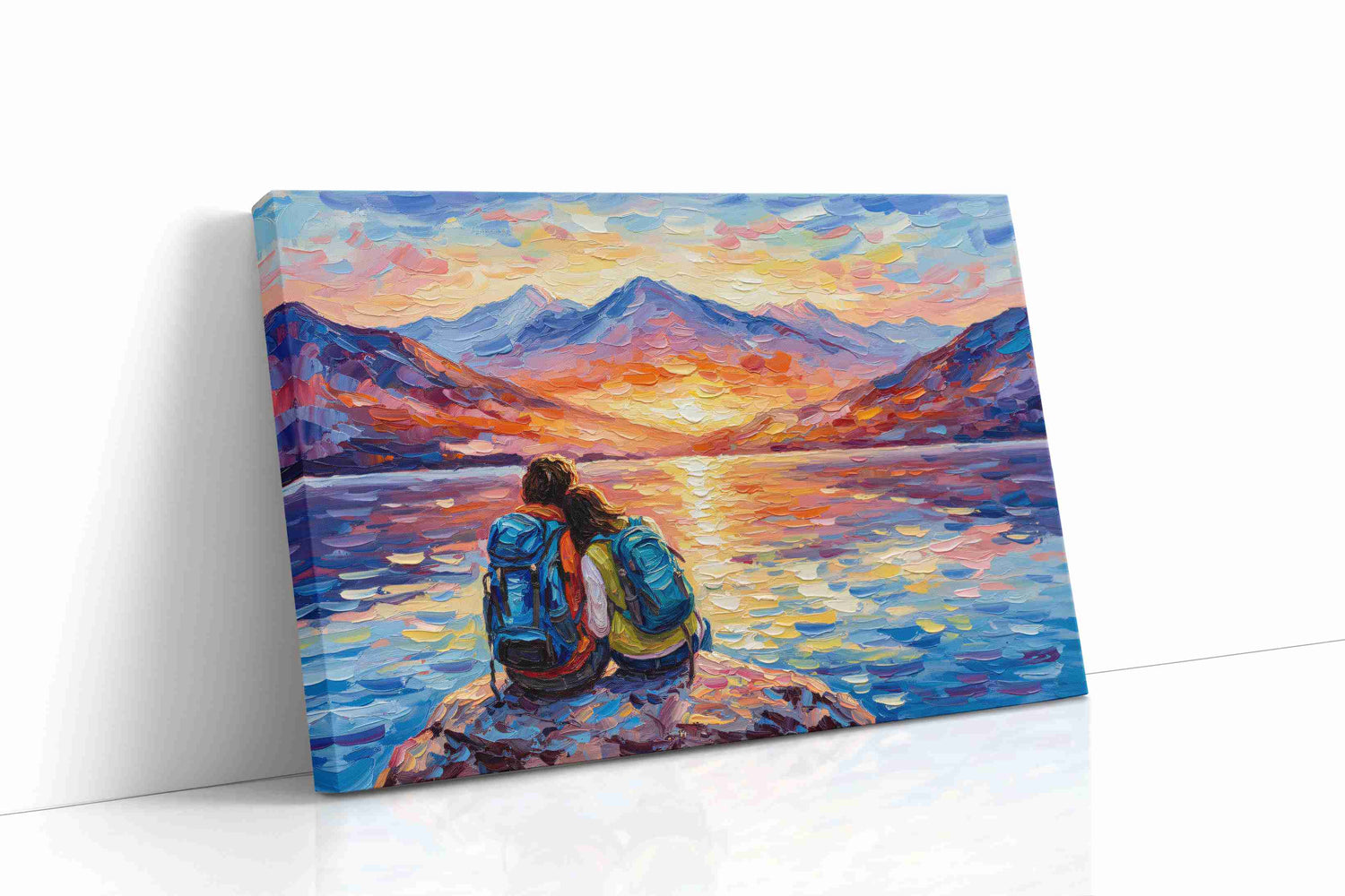 Embrace at Sunset Shores romance canvas print, gallery-wrapped, ready to hang