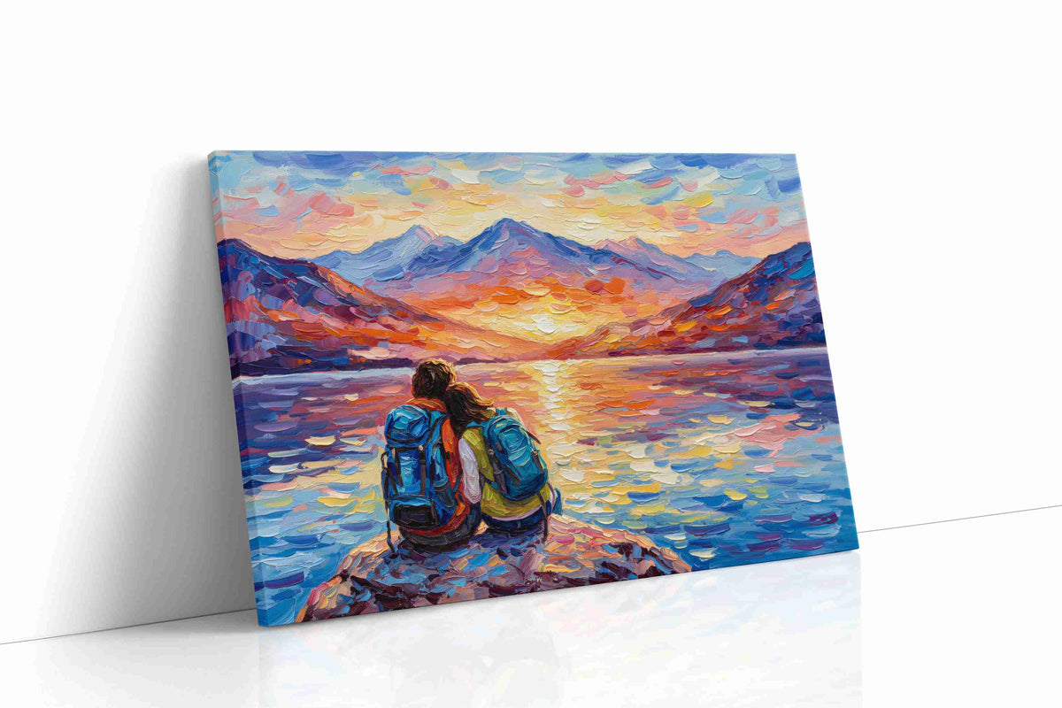 Embrace at Sunset Shores romance canvas print gallery-wrapped landscape canvas studio shot