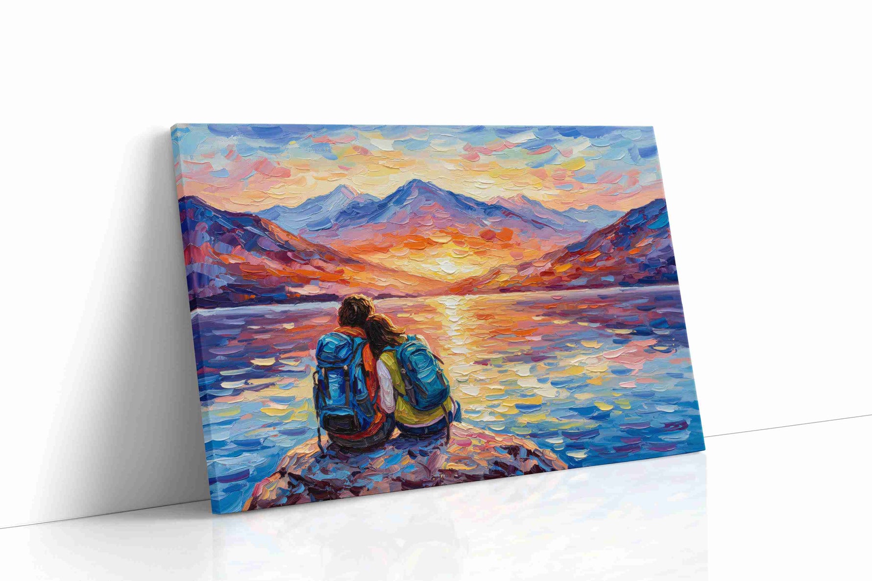 Embrace at Sunset Shores romance canvas print gallery-wrapped landscape canvas studio shot