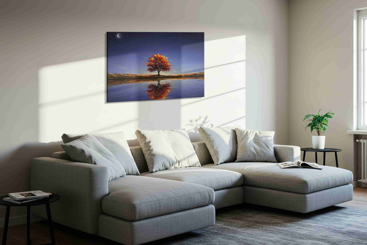 Eternal Autumn Reflections landscape canvas print styled in a living room