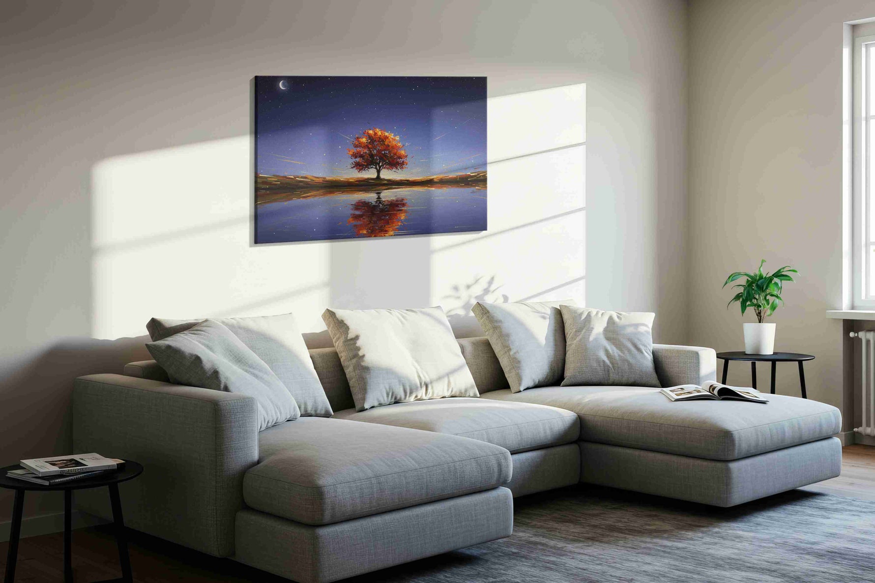 Eternal Autumn Reflections landscape canvas print styled in a living room